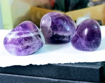 Polished Amethyst Tumblestone Set: Chakra Healing Crystals (3 PC)