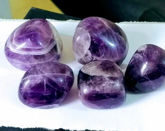 Polished Amethyst Tumblestone Set: Chakra Healing Crystals with Velvet Bag
