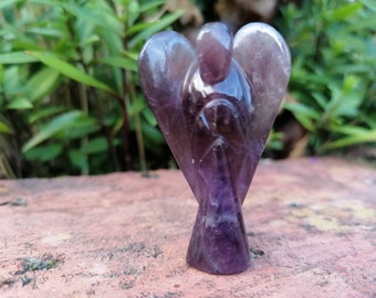 Hand Carved Amethyst Crystal 1.5 " Angel: Pocket Reiki Healing Stone