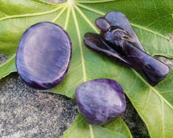 Amethyst Crystal Angel, Tumble Stone & Worry Stone Set