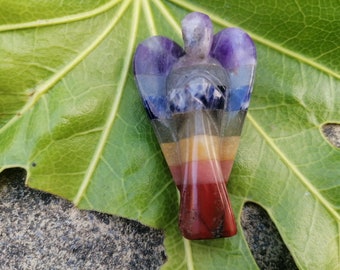 2 Inch 7 Chakra Crystal Gemstone Bonded Pocket Angel Hand Carved Guardian Angel