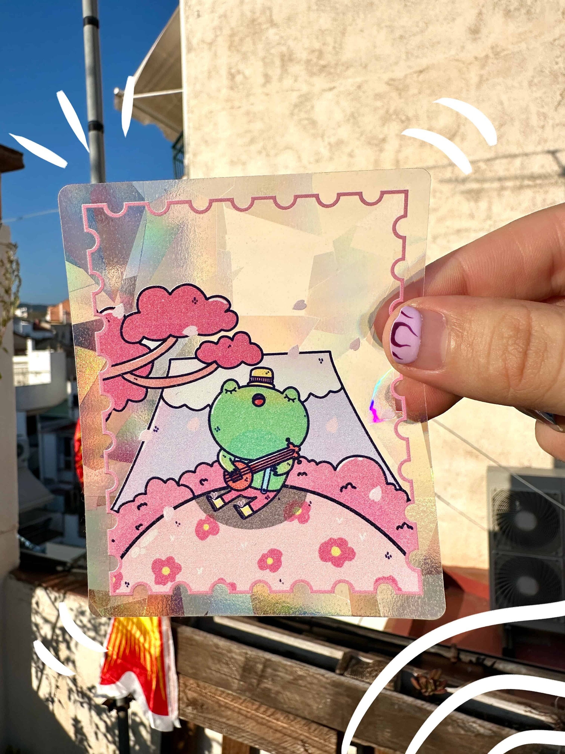Suncatcher Sticker ''Lala Frog'', Kawaii and cute sticker, Cute Stationery, window decal, rainbow sticker, Holographic Decal