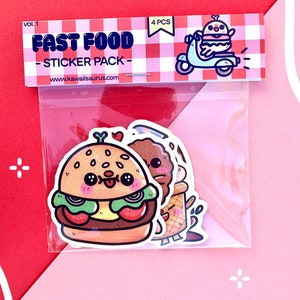 Pacchetto adesivi ''Fast Food 2'', adesivo Kawaii e carino, cancelleria carina, adesivo in vinile fustellato, adesivo impermeabile, adesivo diario