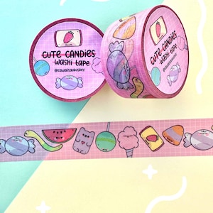 Washi Tape ''Candies'', nastro carino per scrapbooking, nastro washi Planner, nastro per diario Bullet, cancelleria Kawaii, nastro per mascheratura di carta di riso