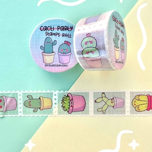 Stempel Washi Tape ''Cacti Friends'', Leuke tape voor scrapbooking, Planner washi tape, Bullet journal tape, Kawaii briefpapier