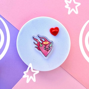 &#39;&#39;Fireheart&#39;&#39; Pin - Clear Acrylic Pin - Cute Kawaii Pin - Heart Acrylic Pin - Hat pin - button