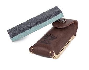 Axe Sharpening Stone: 2-Sided Grit 60/1000 with Leather Case