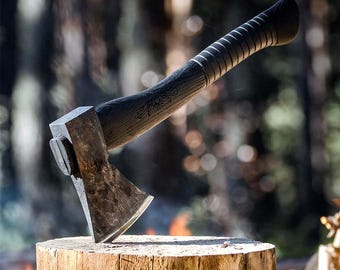 Handmade forged axe,Megaton Vidar Black Edition Bushcraft Axe, Personalized Camping Hatchet