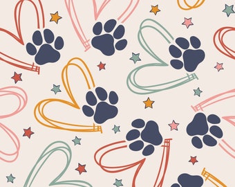 Dog seamless repeat pattern, paw print seamless, pet seamless, dog bandana print, retro fabric design for sublimation, Digital Download