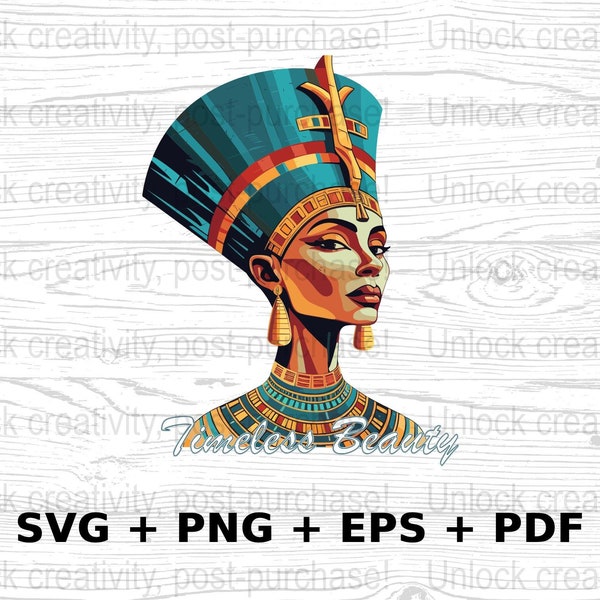 Nefertiti SVG: Boho Egyptian Queen Clipart, Princess SVG, Egypt SVG, Commercial Vector Graphics in Png, Eps, and Pdf