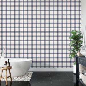 Plaid Stripes Navy Wallpaper: Self-Adhesive Canvas Peel & Stick