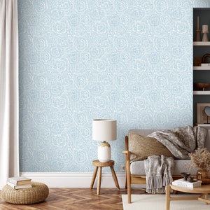 GARDEN ROSE Blue-Wall Decor Luxury Nursery Wallpaper Roll Self-Adhesive Peel and Stick Removable and Repositionable Canvas Texture