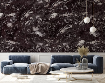 Black Marble Wallpaper Mural: Luxury Stone Wall Decor, Peel and Stick Canvas
