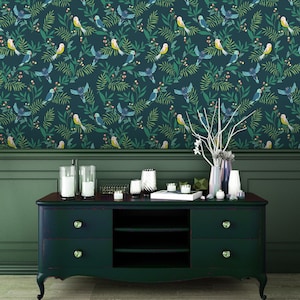 BIRDIE TEAL-Wall Decor Luxury Floral Wallpaper Roll Self-Adhesive Peel and Stick Removable and Repositionable Canvas Texture