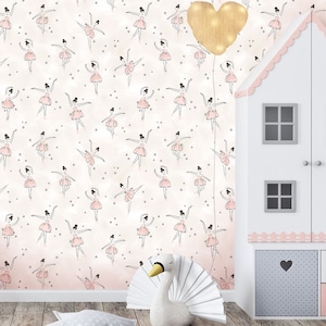 Ballerinas Peach-Wall Decor Luxury Nursery Wallpaper Roll Self-Adhesive Peel and Stick Removable and Repositionable Canvas Texture