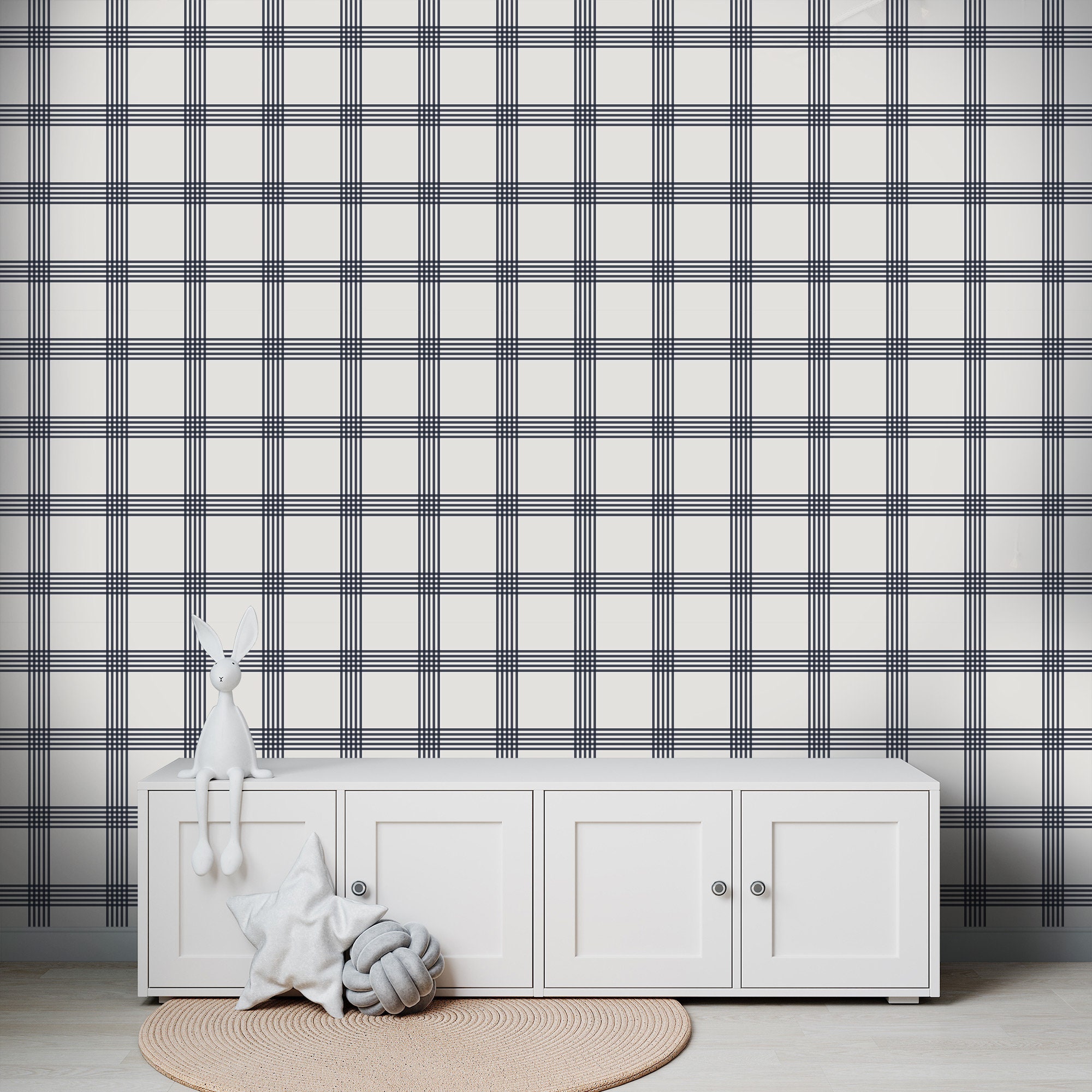 PLAID STRIPES Navywall Decor Luxury Floral Wallpaper Roll Etsy