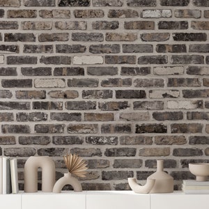 GRAYSTONE BRICK-Wall Decor Luxury Brick Wallpaper Brick Wall Mural Self-Adhesive Peel and Stick Removable and Repositionable Canvas Texture