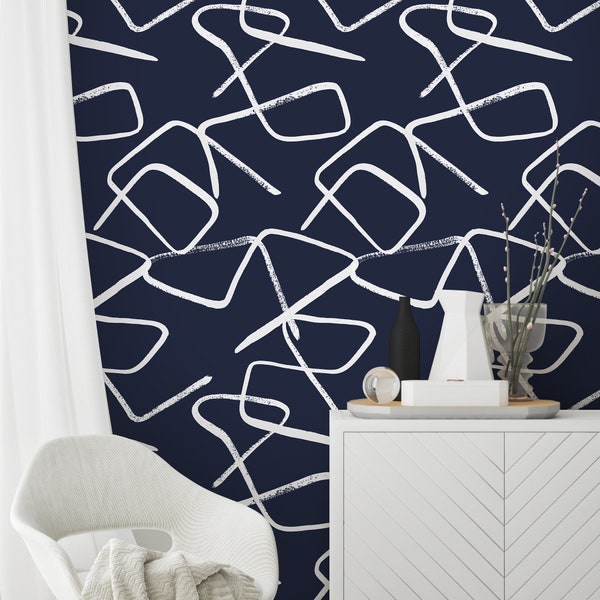 ZIG Navy-Wall Decor Luxury Geometric Wallpaper Roll Self-Adhesive Peel and Stick Removable and Repositionable Canvas Texture
