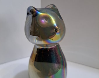Vintage Art Glass Cat Figurine iridescent catlover