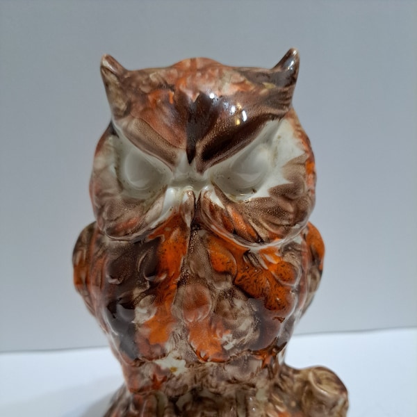 Vintage 1970s Splatter Art Owl Bank "Be Wise Save" Ceramic