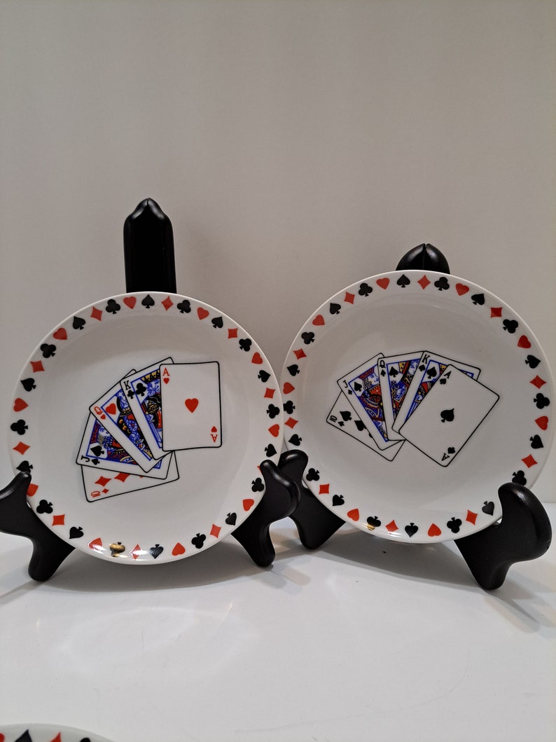 Playing Card Gift Set 4 Plates 5 Vintage Glass Stir Sticks Etsy