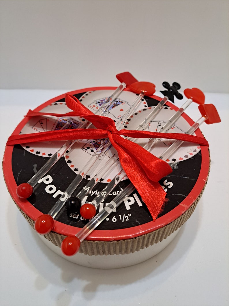 Playing Card Gift Set 4 Plates 5 Vintage Glass Stir Sticks Etsy