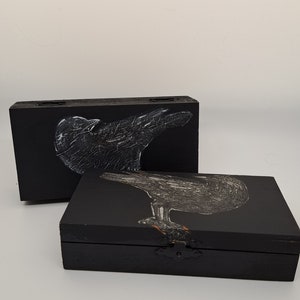Black Raven Box Crow Box Hinged Decoupage