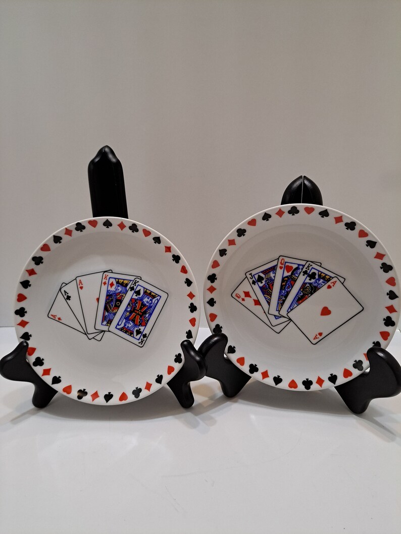 Playing Card Gift Set 4 Plates 5 Vintage Glass Stir Sticks Etsy