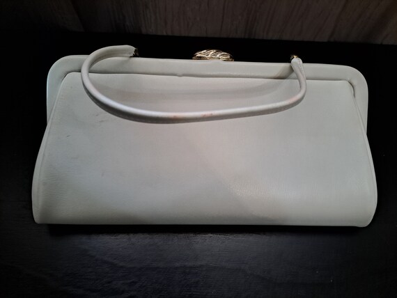 Vintage Handbag 1960s White Faux Leather - image 1