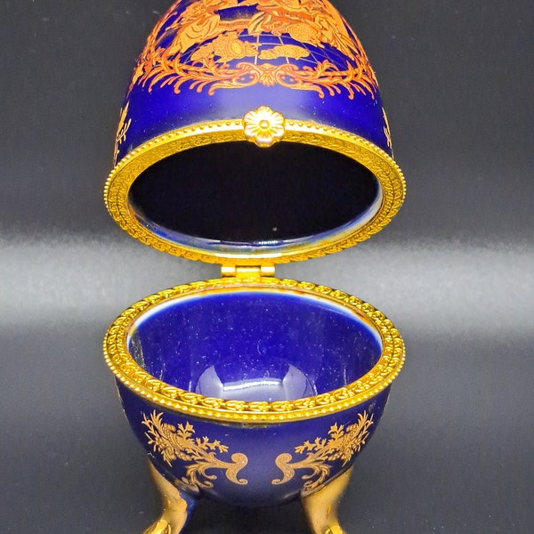 Vintage Cobalt Blue and Gold Faberge-style Egg Trinket Box