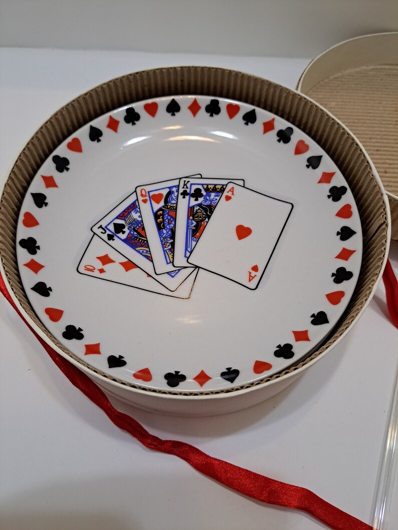 Playing Card Gift Set 4 Plates 5 Vintage Glass Stir Sticks Etsy