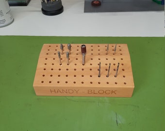 HANDYBLOCK Wooden Burr Holder – 88 Slots Ø 2.35 mm Tool Organizer