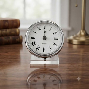 UTS Quartz Insert Clock Movement Ø 58 mm | Fit-Up Clock with Arabic Numerals, White Dial and Silver Bezel | DIY Clockmaking,Replacement Part