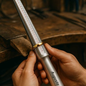 AUGUSTA Aluminium Ringhouder – Nauwkeurige ringmaatmeter EU & US schaal 41–76 mm