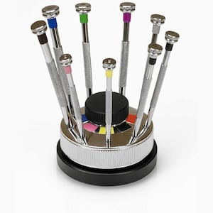 AUGUSTA destornillador ranurado Juego de destornilladores 9 piezas + cuchilla sobre base giratoria / Destornillador Relojero / Modelismo