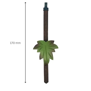 Könnte beinhalten: Ein Holzpendel für eine Kuckucksuhr mit einem grünen Blattdesign. Das Pendel ist 170 mm lang.