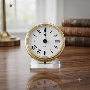 UTS Quartz Inzetklokmechanisme Ø 58 mm (Goud / Romeinse cijfers) | Inbouwklok met Romeinse cijfers, witte wijzerplaat, goudkleurige rand | Zelf klokken maken