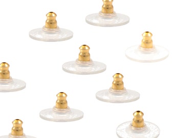 Ear Nut Stainless Steel with Silicone Back Gold / Ear Disc Transparent / Transparent Ear Nut / Stud Ear Closure