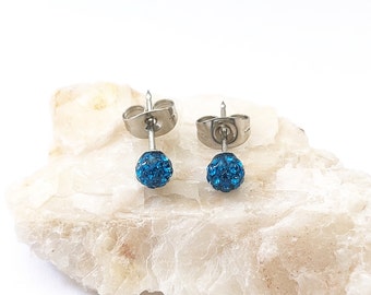 Pendientes de acero inoxidable Barbell Azul