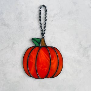 Handmade Orange Stained Glass Autumn Pumpkin Suncatcher for Halloween or Fall Decoration