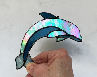 Handmade Iridescent Blue Dolphin suncatcher ornament