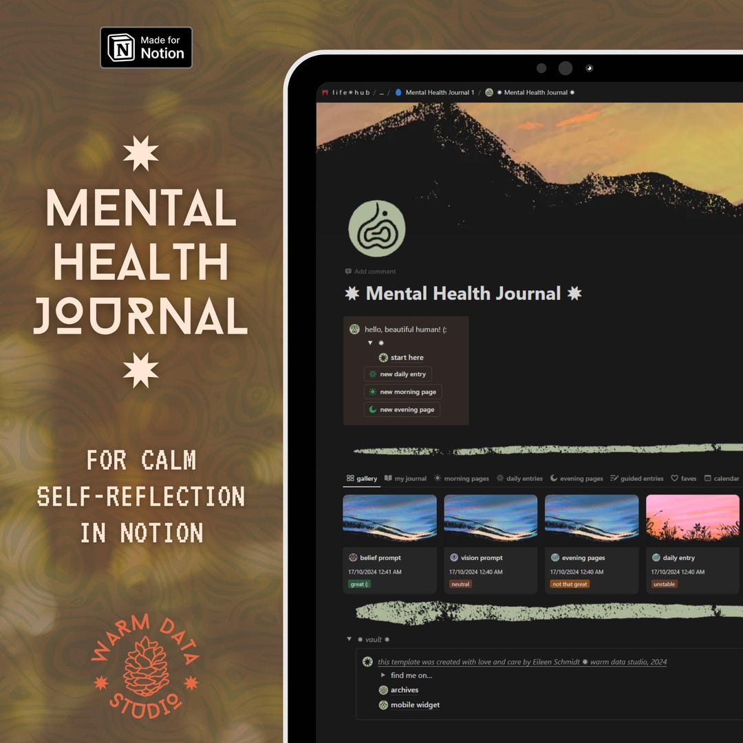 Notion Mental Health Journal Template | Mood Tracker & Guided Self-care ...