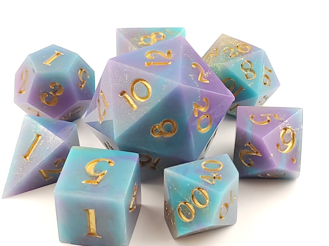 Handmade Dice Set, 7 Piece Dice Set, Shard D4, Jumbo D20 Chonk 30mm, Dnd Dice, TTRPG Dice