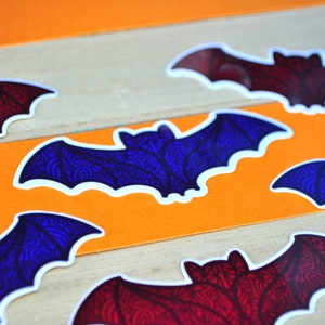 Patterned Bat Glossy Weatherproof Vinyl Sticker | Bat Sticker | Halloween Vinyl Sticker | Halloween Decor | Blue Bat | Red Bat | Purple Bat