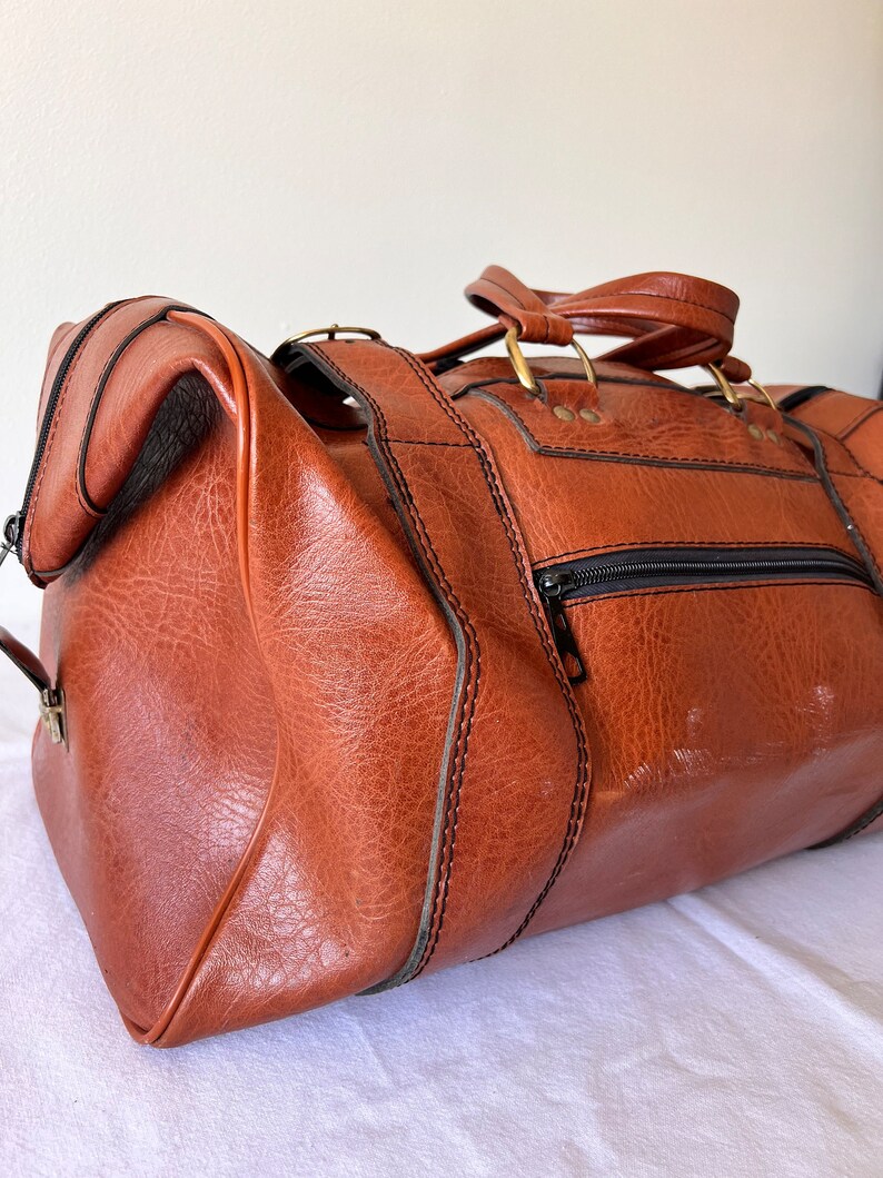 Faux Vintage Leather Messenger Bag Duffle Bag Vintage XL Etsy