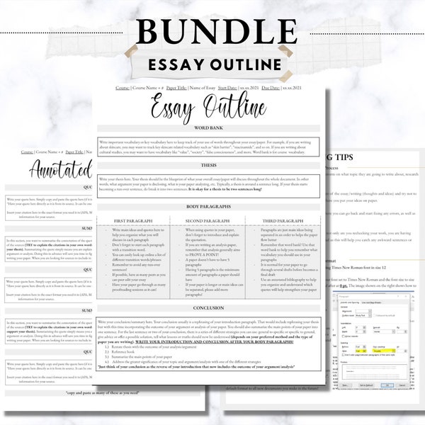 Essay Outline + Annotated Bibliography | Aesthetic Outline | Google Drive + Word | Editable and Printable