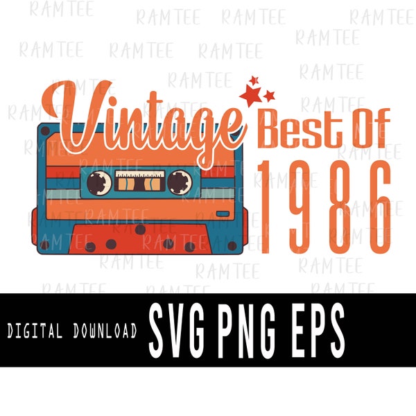 Verjaardag 1986 Svg, Vintage Best Of 1986 Cassette oude verjaardag Geboren in 1986 Svg Png Cricut, Verjaardag 80s Viering, Digitale download