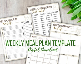 Weekly Meal Plan & Grocery List Printable Template | PDF Download | Meal Planner | Meal Plan | Grocery List