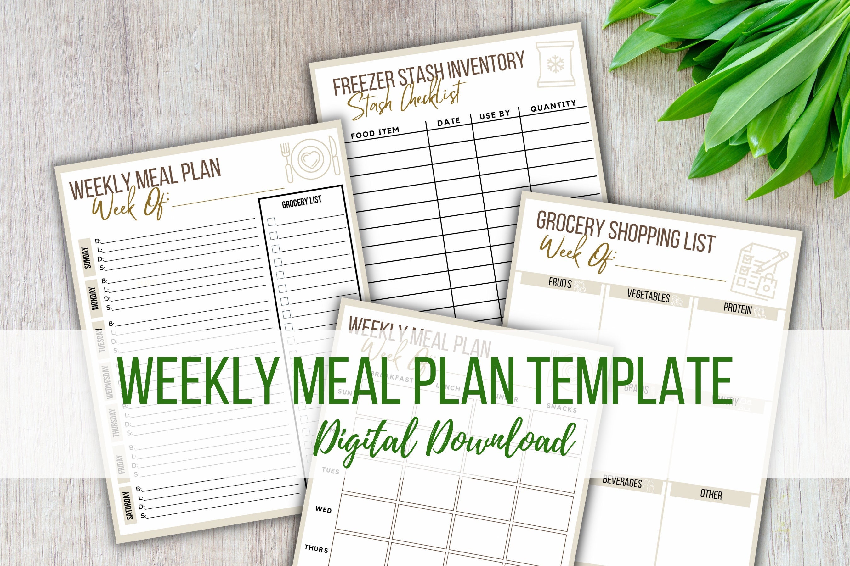 Weekly Meal Plan &amp; Grocery List Printable Template | PDF Download ...