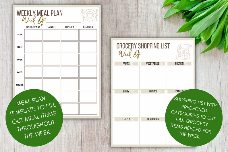 Weekly Meal Plan & Grocery List Printable Template PDF Etsy